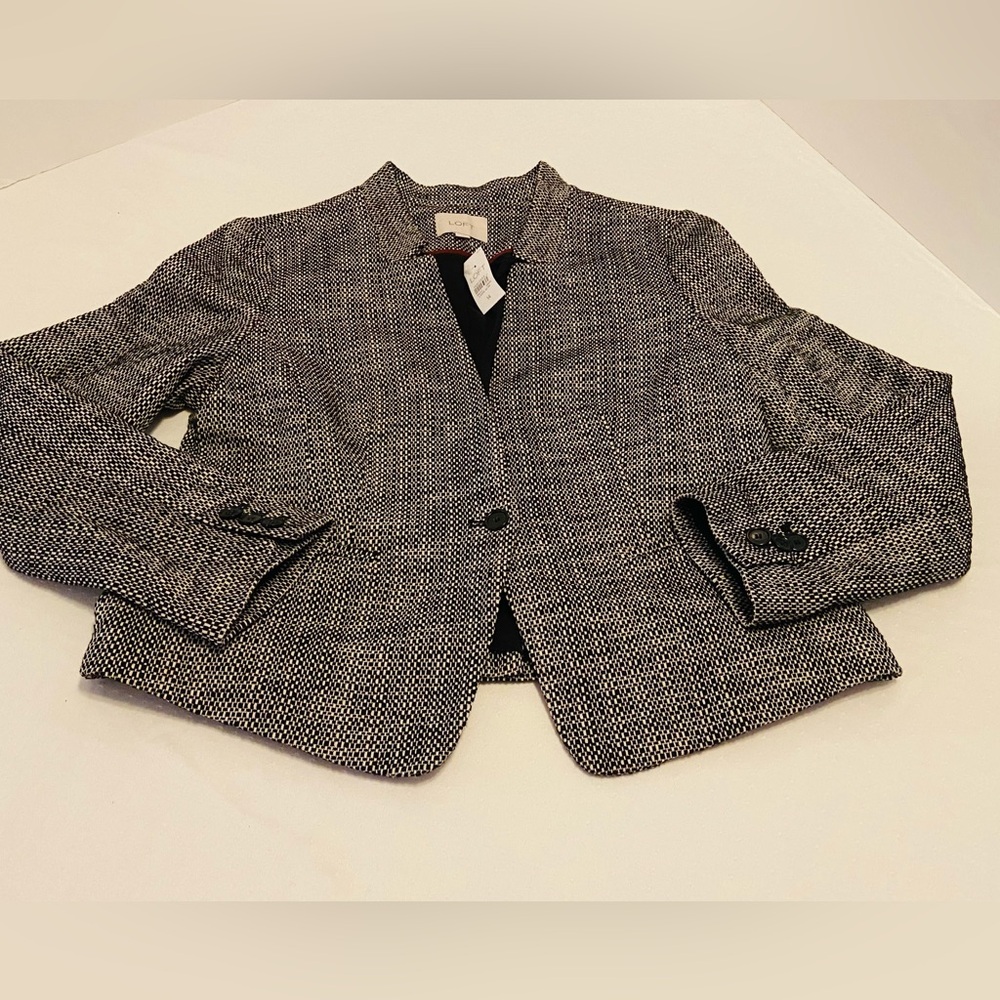 LOFT Black White Button Front Jacket, size 14